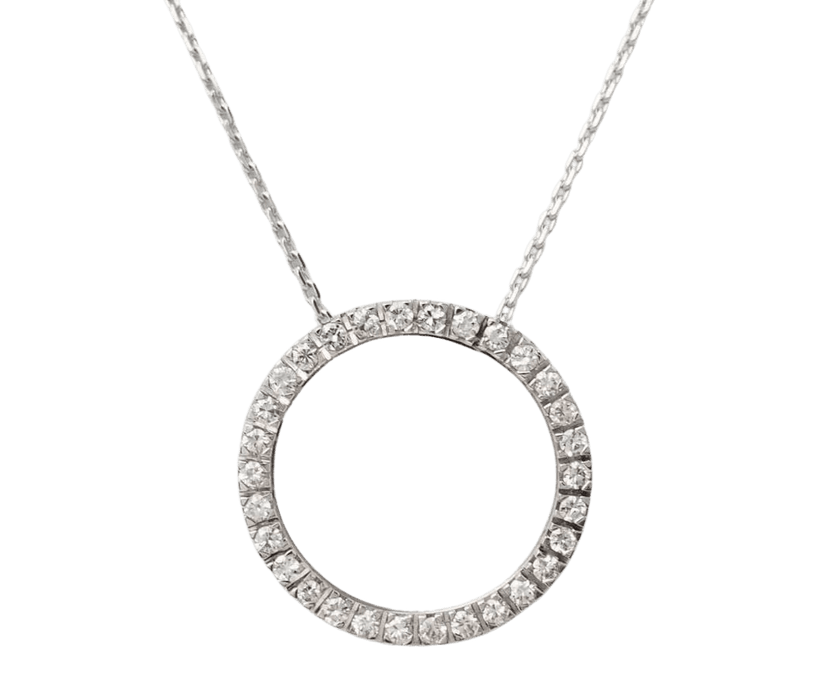 Collier Collier pendentif cercle en or blanc et diamants 58 Facettes 32920