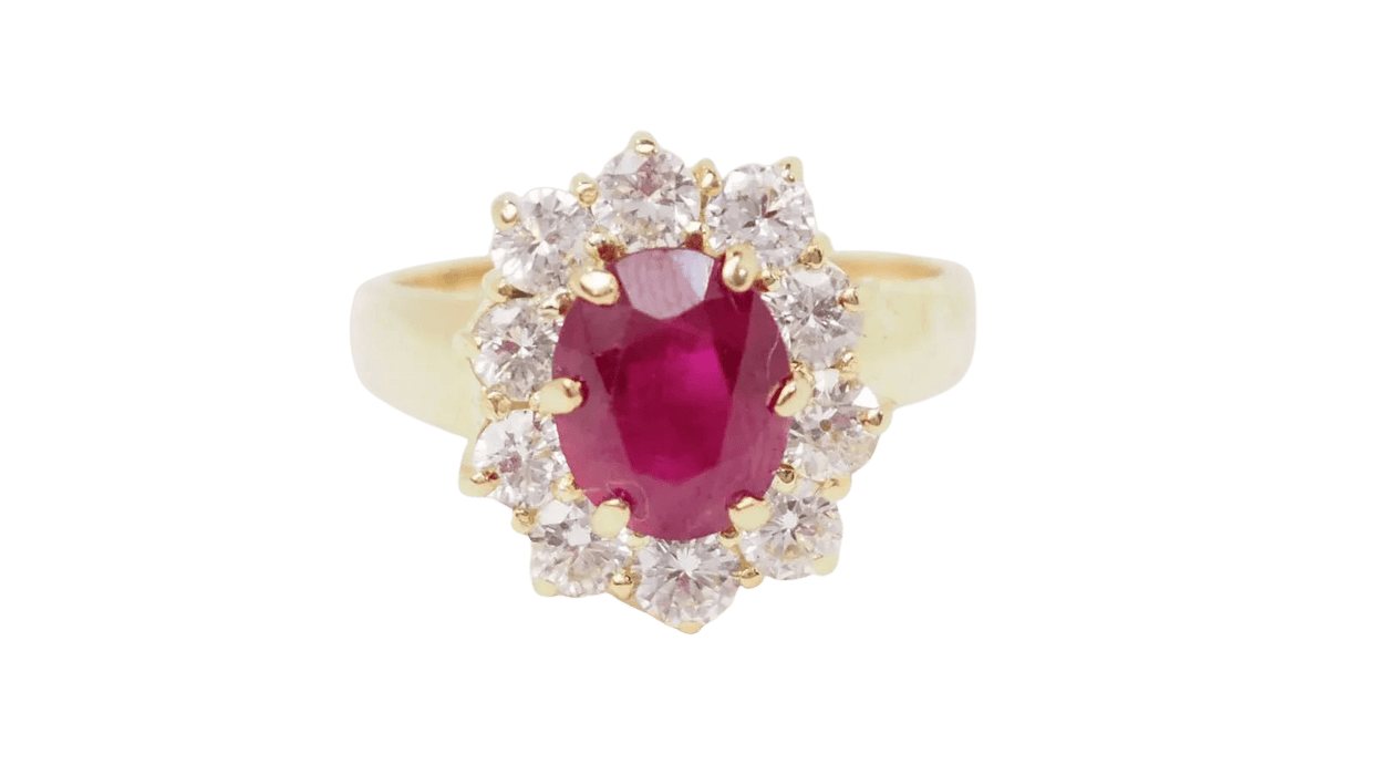 Bague 55 Bague entourage en or jaune rubis et diamants 58 Facettes 32806