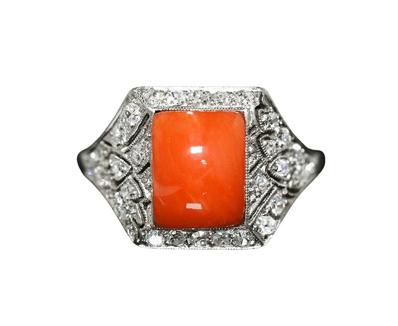 Bague 51 Bague ancienne Art Déco 1930 platine diamants corail 58 Facettes