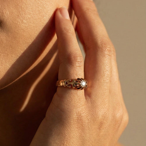 Bague 52 Bague solitaire antique en or rose 585 avec diamant taille ancienne 0,13 ct 58 Facettes