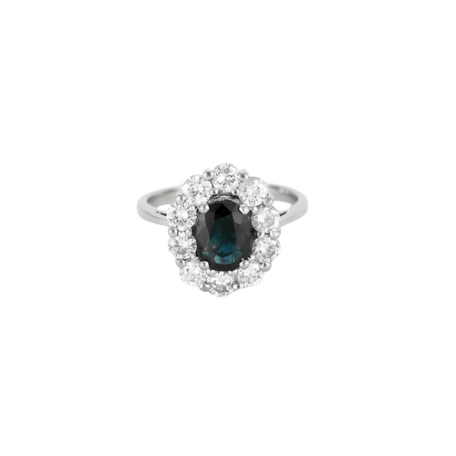 Bague 53 Bague marguerite en or blanc 18k, saphir 1,10 ct et diamants 58 Facettes BO/240038