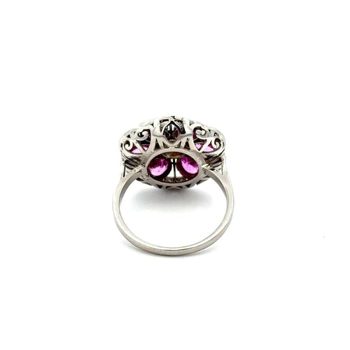 Bague 56 Art déco - Bague en or blanc saphirs roses 58 Facettes 50454