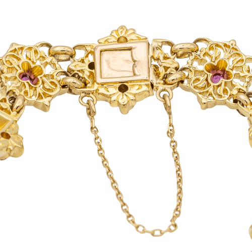 Bracelet Bracelet en or jaune 18 carats serti de diamants et rubis 58 Facettes 836609CN