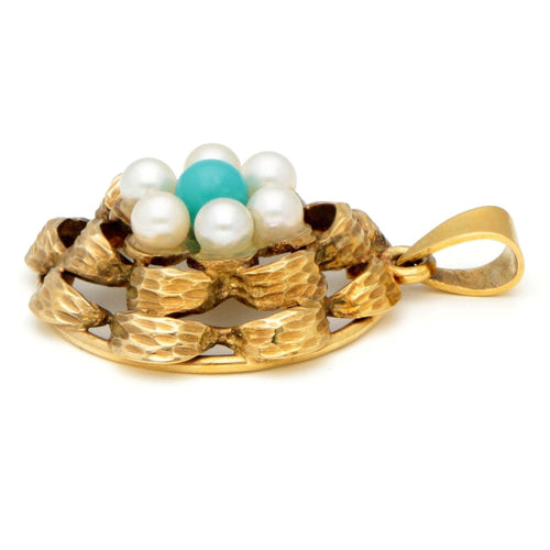 Pendentif Pendentif grappe de perles et turquoises en or 14 k 58 Facettes 1502B0152FA548E68FB652ABA5C1F8C3