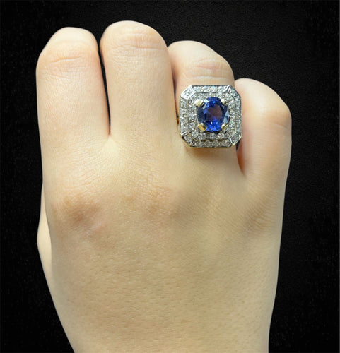 Bague 55 Bague octogonale - Bague avec saphir Verneuil et diamants 58 Facettes