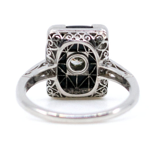 Bague 54 Bague Art déco en platine avec onyx et diamants 58 Facettes 283515B624A545CBB2833D855843D533