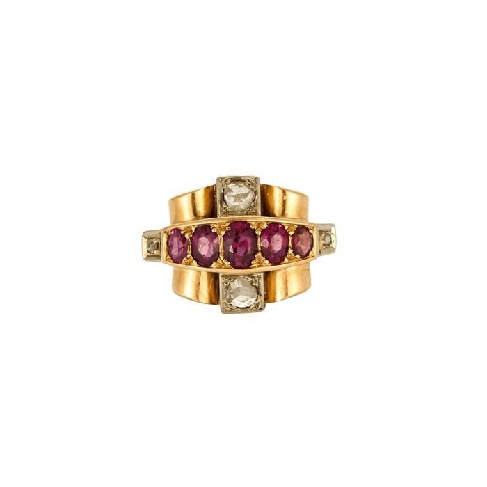 Bague 55 Bague Tank or jaune rubis et diamants 58 Facettes LP989/13