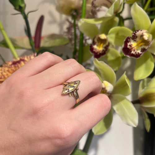 Bague 53.5 Bague en or rose 14 carats avec diamants taille rose et rubis 58 Facettes B9D37C84798340FBB9DBDD002FE60E35