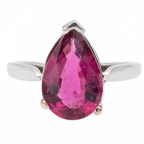 Bague 59 Bague rubélite taille poire en or blanc 18 carats 58 Facettes 902132CD