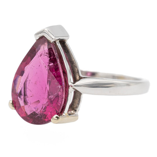 Bague 59 Bague rubélite taille poire en or blanc 18 carats 58 Facettes 902132CD