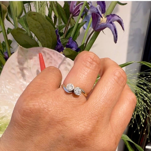 Bague 50.5 Bague Toi et Moi en or jaune 18 carats et platine, diamants 58 Facettes 5313ECE474A6486682BAC5A47E2D50B7