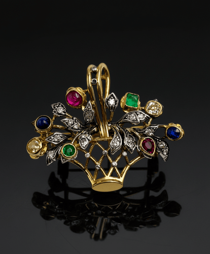 Pendentif Spilla-pendentif - Cestino fiorito en or 18 carats avec diamants 58 Facettes