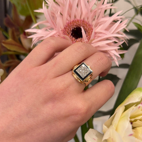 Bague 56 Bague chevalière vintage en or jaune 14k avec diamants et onyx 58 Facettes BC82966C7D91480085CBF6C6C5A7C2E6