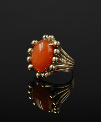 Bague Cornucopia - Bague en or jaune 18 ct et cornaline cabochon 58 Facettes