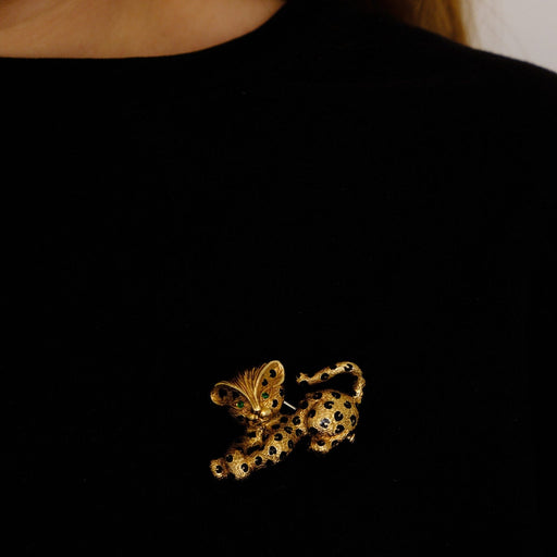 Broche FRED - Broche Panthère Or et Email 58 Facettes KZ16