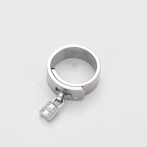Ring 49 HERMES - KELLY - White gold ring, padlock decorated with small diamonds 58 Facettes DV0503-1