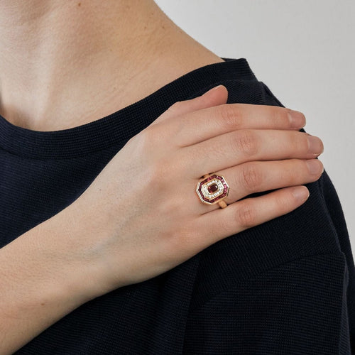 Bague 57 Bague en or jaune, diamants et rubis 58 Facettes DV0577-1