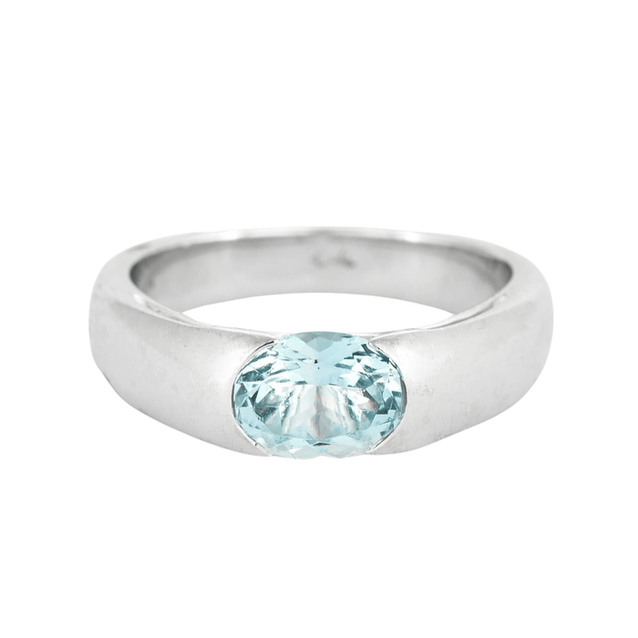 Bague 54 Poiray - bague jonc en or gris et aigue-marine 58 Facettes DV0487-3