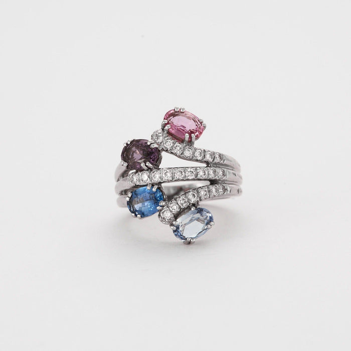 Bague 52 Bague triple jonc Diamants Saphirs roses et bleus 58 Facettes DV0486-5