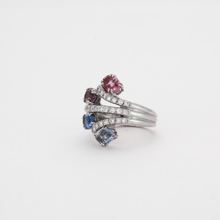 Bague 52 Bague triple jonc Diamants Saphirs roses et bleus 58 Facettes DV0486-5