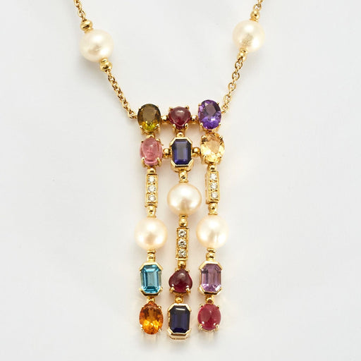 Collier Sautoir avec perles, diamants et pierres fines de couleurs 58 Facettes DV0607-1
