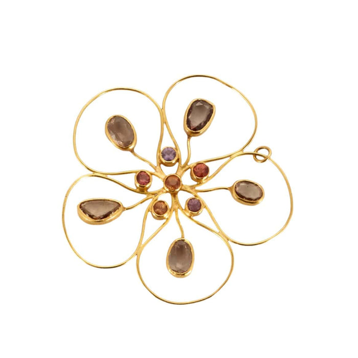 Pendentif Claire de Divonne - Pendentif "Fleur" en or jaune et saphirs de couleurs. 58 Facettes DV3020-12