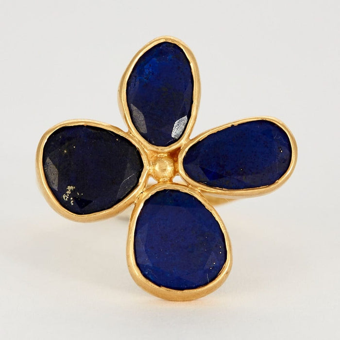 Bague 51 Claire de Divonne - Bague "Fleur" en or jaune et lapis lazuli. 58 Facettes DV3020-7-51-2