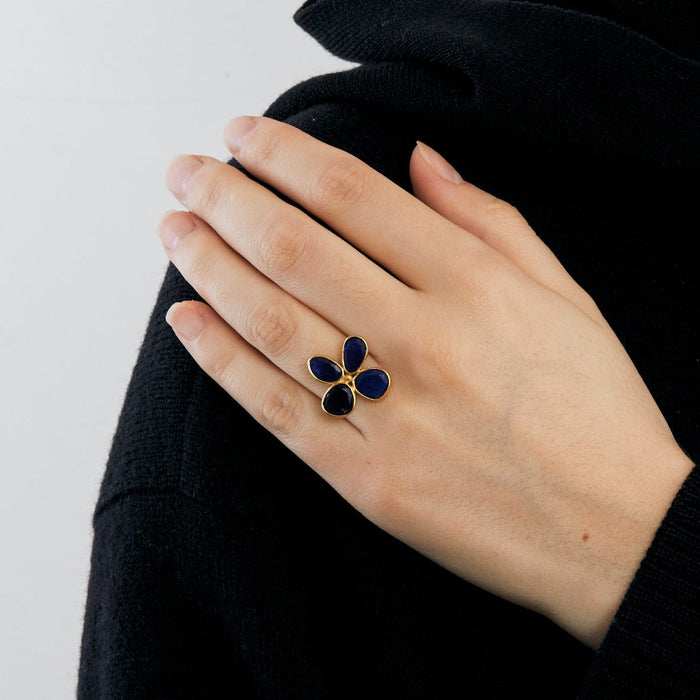 Bague 51 Claire de Divonne - Bague "Fleur" en or jaune et lapis lazuli. 58 Facettes DV3020-7-51-2