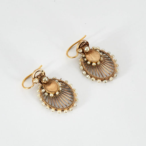 Boucles d'oreilles Paire de pendants d'oreilles Palmettes en or jaune et perles 58 Facettes DV617-2