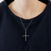 Necklace Platinum necklace and cross pendant adorned with diamonds 58 Facettes DV0624-16