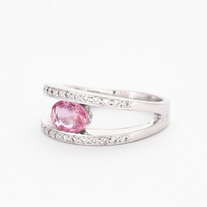 Bague 57 Bague en or gris saphir rose et diamants 58 Facettes DV0056-8