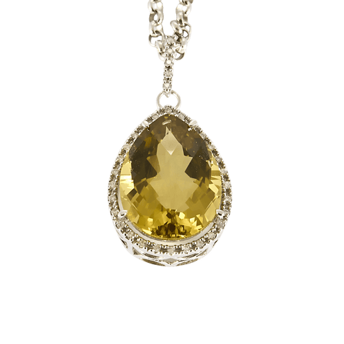 Collier Collier et pendentif en or gris 14K, quartz lemon et diamants 58 Facettes DV16843-3