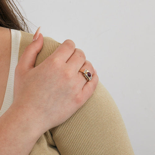 Bague 56 Bague or jaune et platine avec rubis et diamants 58 Facettes DV0013-12-56-3