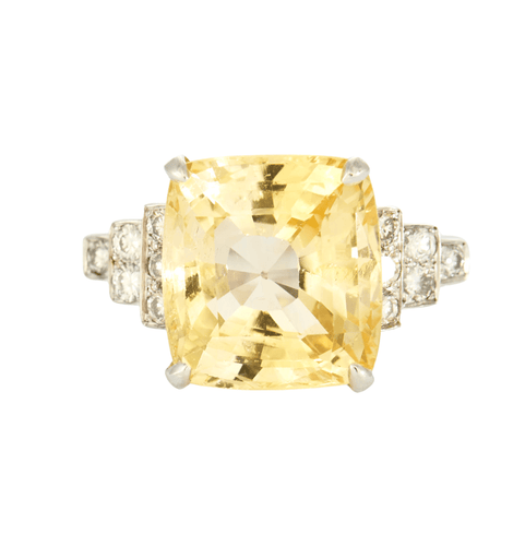 Bague 54 Bague or blanc ornée d'un saphir jaune et diamants 58 Facettes DV0671-5-54-3