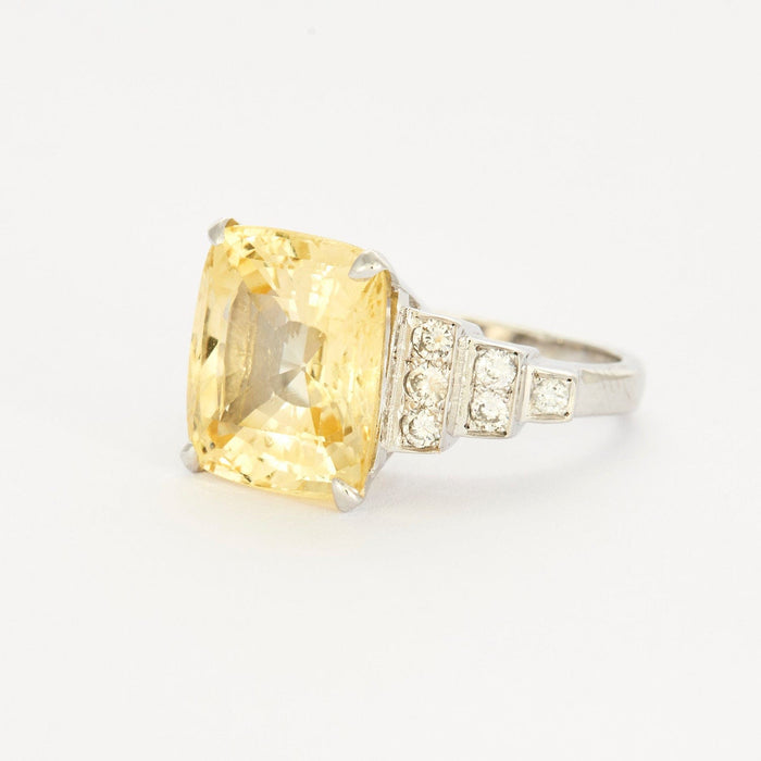 Bague 54 Bague or blanc ornée d'un saphir jaune et diamants 58 Facettes DV0671-5-54-3