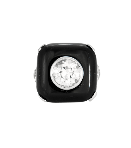 Bague 51 Bague en or blanc serti d'un onyx et diamant 58 Facettes DV0671-6-51-2
