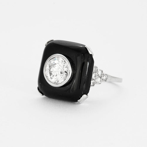 Bague 51 Bague en or blanc serti d'un onyx et diamant 58 Facettes DV0671-6-51-2