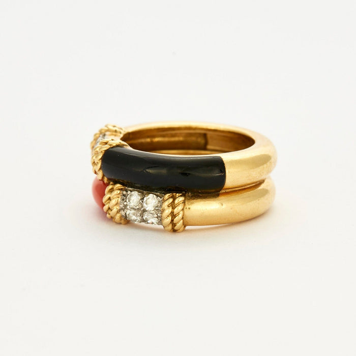 Bague 53 FRED - Bague Isaure deux joncs onyx, corail diamants 58 Facettes DV0668-3-53-2