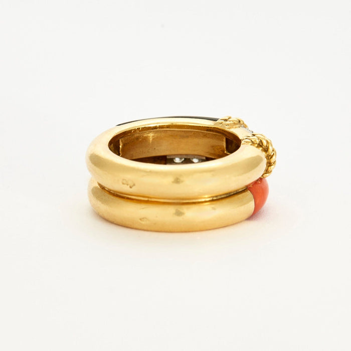 Bague 53 FRED - Bague Isaure deux joncs onyx, corail diamants 58 Facettes DV0668-3-53-2