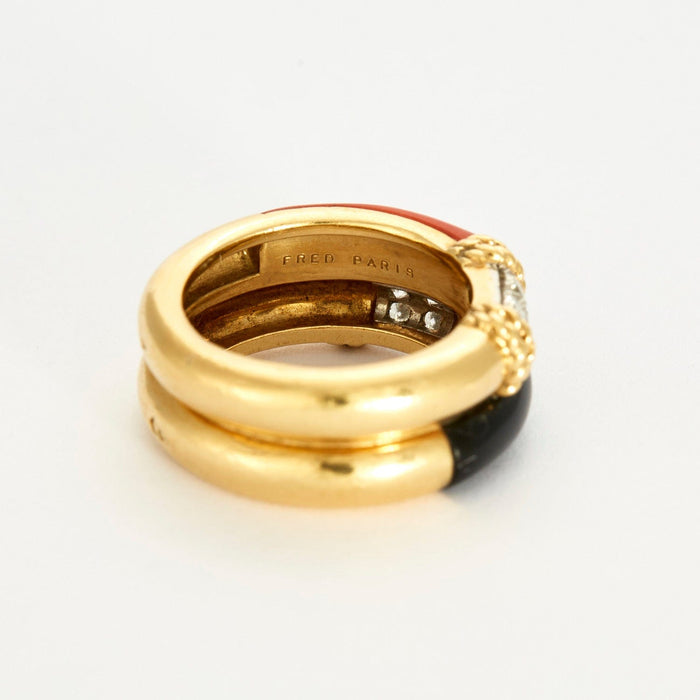 Bague 53 FRED - Bague Isaure deux joncs onyx, corail diamants 58 Facettes DV0668-3-53-2