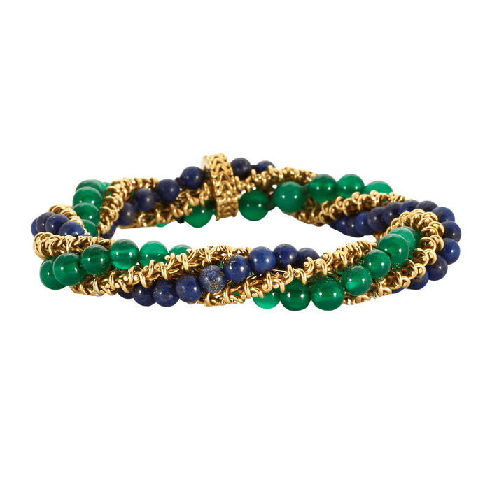 Bracelet Bracelet twist en or jaune, chrysoprases et lapis lazuli 58 Facettes DV0673-2