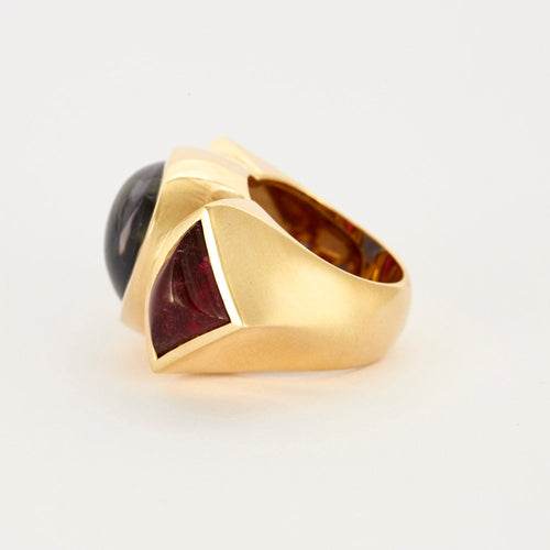 Bague 52 Bague moderniste or jaune améthystes et tourmalines roses 58 Facettes DV0397-6