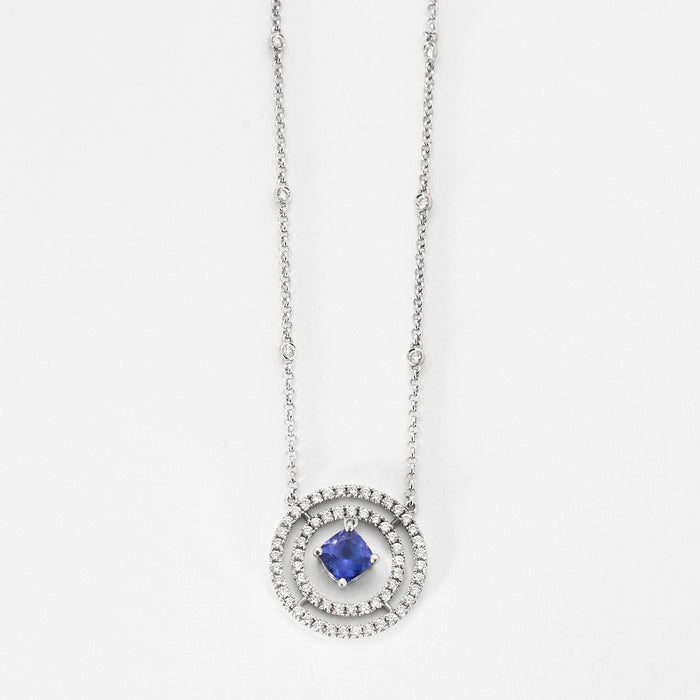 Collier or gris, diamants et tanzanite 58 Facettes DV0704-1