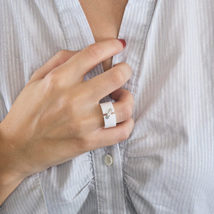 Bague 53 Chaumet- Liens - Bague céramique blanche, or gris et diamants 58 Facettes DV0667-3-53-2