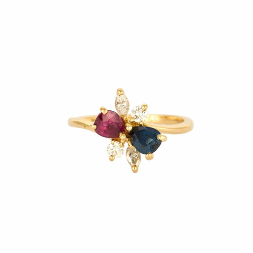 Bague 50 Bague en or jaune rubis, saphir, diamants 58 Facettes DV1453- 10-50-2