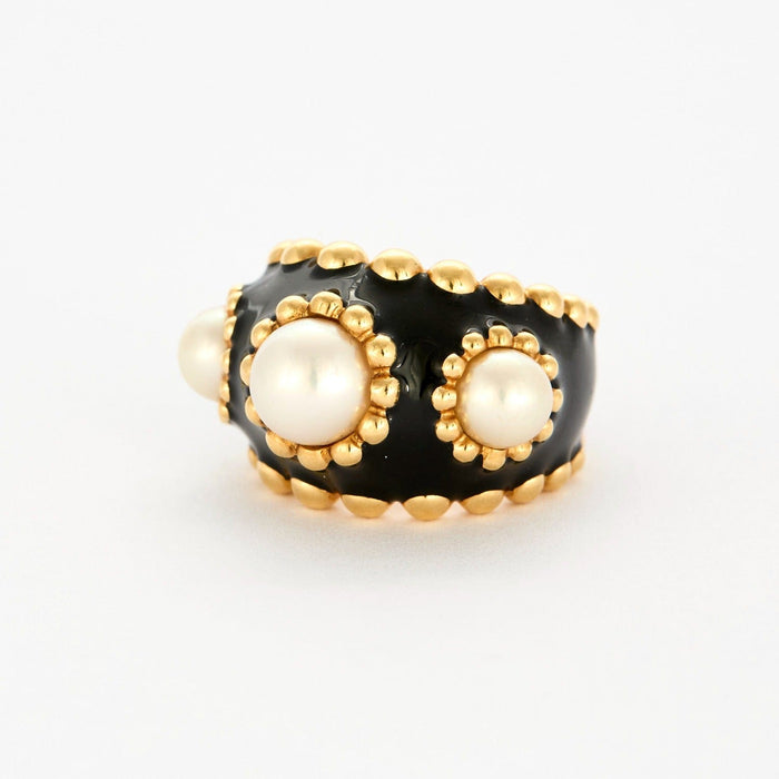 Bague 50 CHANEL - Baroque - Bague or jaune, émail noir et perles 58 Facettes DV6154-2