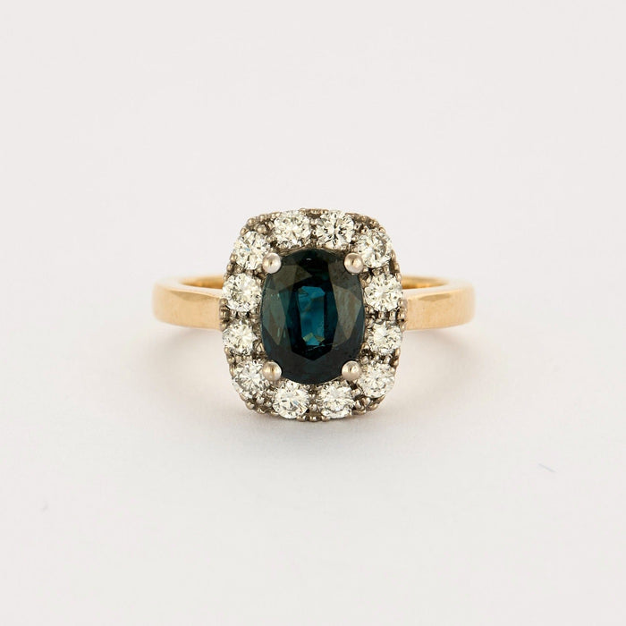 Bague 50 Bague saphir teal, or jaune et or gris 18K 58 Facettes DV5583-1