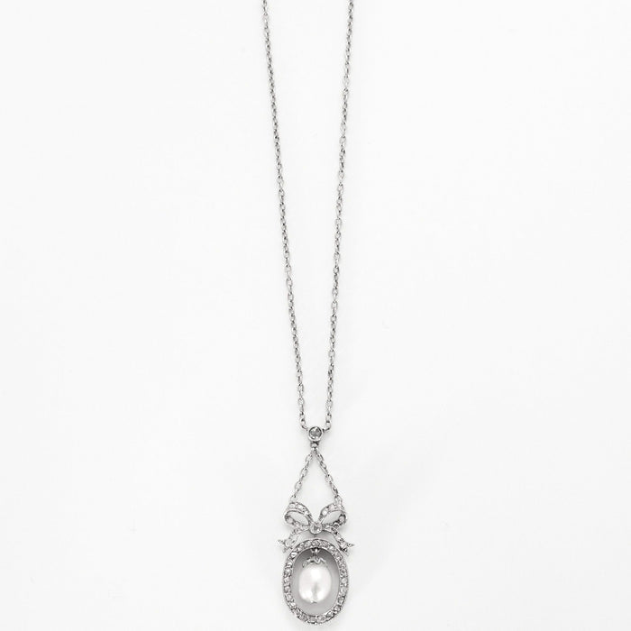 Collier négligé en or gris perles et diamants taillés en rose