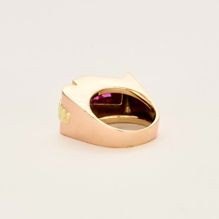 Bague Tank en or de trois couleurs, rubus de synthèse et diamants