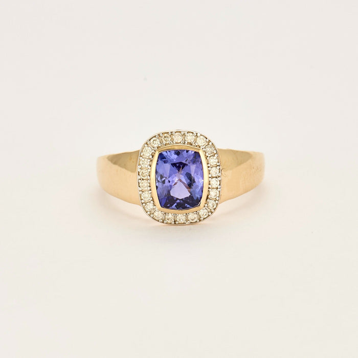 Bague en jaune 14K, tanzanite et diamants